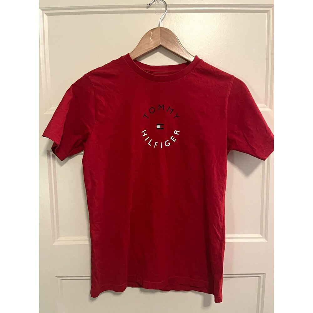 Tommy Hilfiger Boys L Red Logo Graphic Print Crewneck Short Sleeve T-Shirt